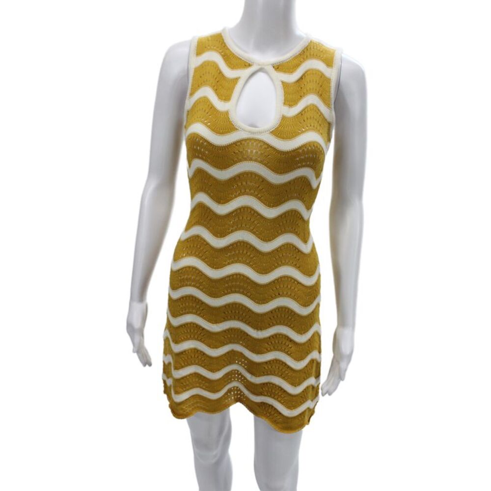 La Double J Women Striped Gold Cotton Sleeveless Mini Dress Knee Size 2XS
